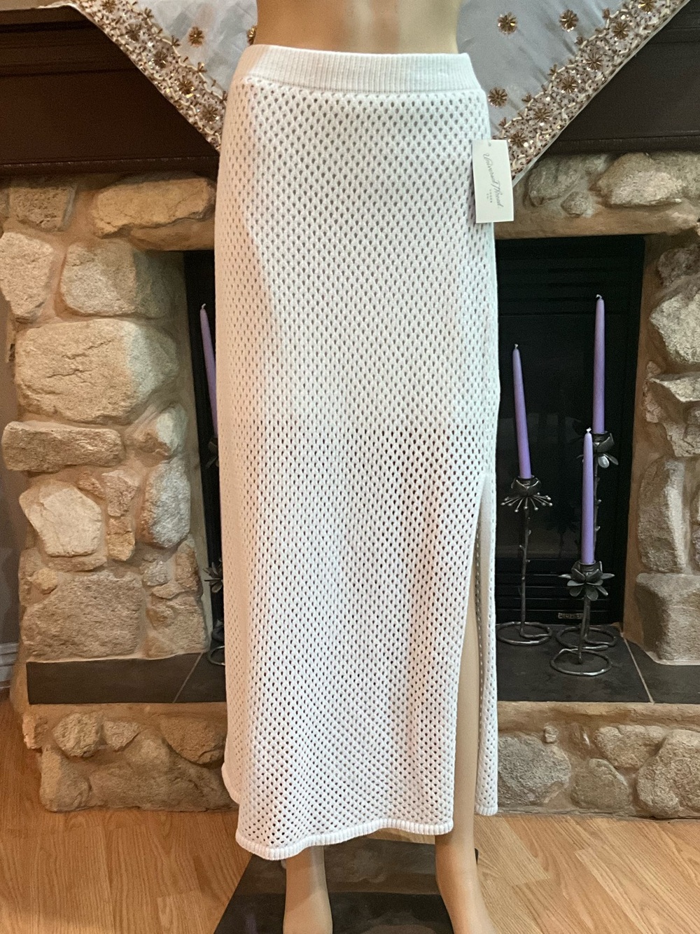 Universal Thread Cream Knit Maxi Skirt with Side Slit M